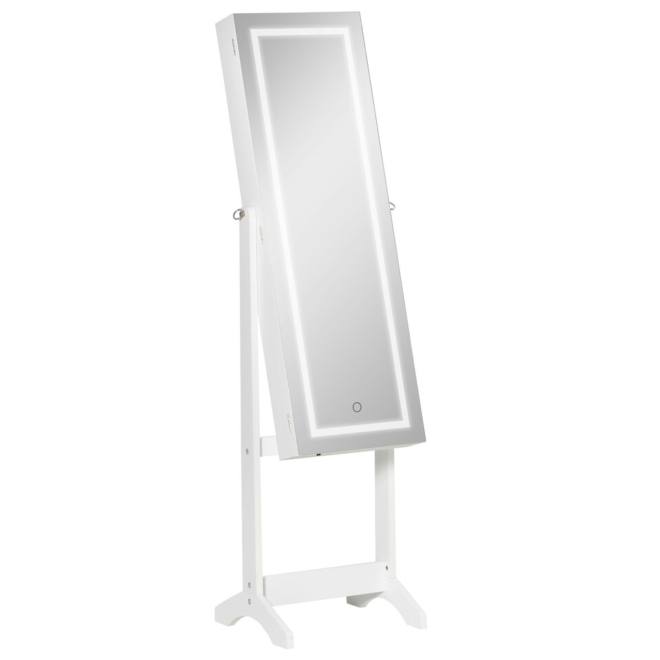 image 1 of HOMCOM Mirrored Jewellery Cabinet with LED Light Lockable Armoire White