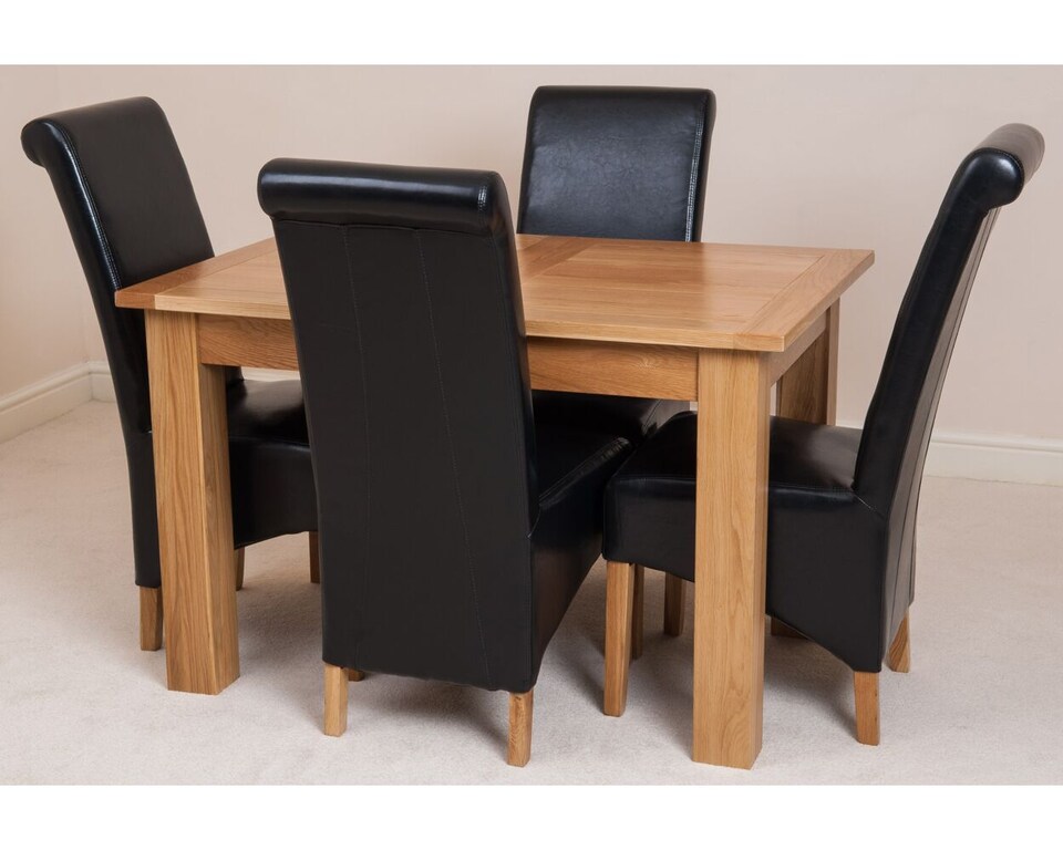 image 1 of Hampton 120-160cm Oak Extending Dining Table and 4 Montana Leather Chairs | Black | Black