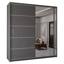 Sliding Wardrobes 4u Modern Sliding Door Wardrobe with Full Mirror | 120cm, 150cm, 180cm and 203cm | White, Black, Grey & Oak | Grey | 203cm