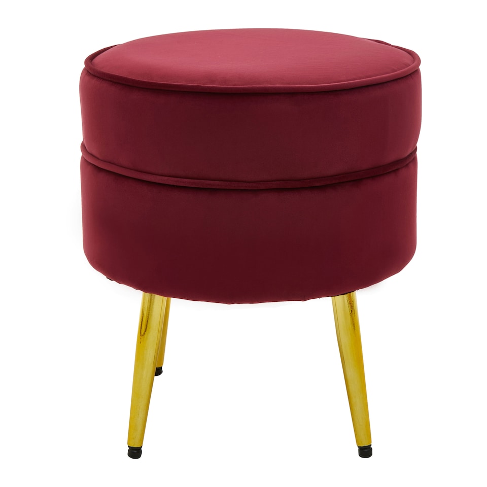 image 1 of Interiors by Premier Red Velvet Round Footstool, Ottoman Small Footstool with Soft Upholstery, Velvet Pouffe for Home
