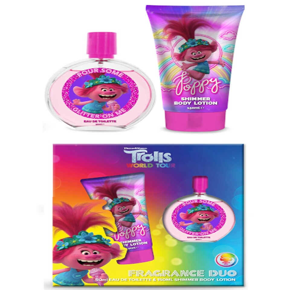 image 1 of Trolls World Tour Dreamworks Eau de Toilette Spray 50ml Shimmer Body Lotion 150ml Trolls Dreamworks