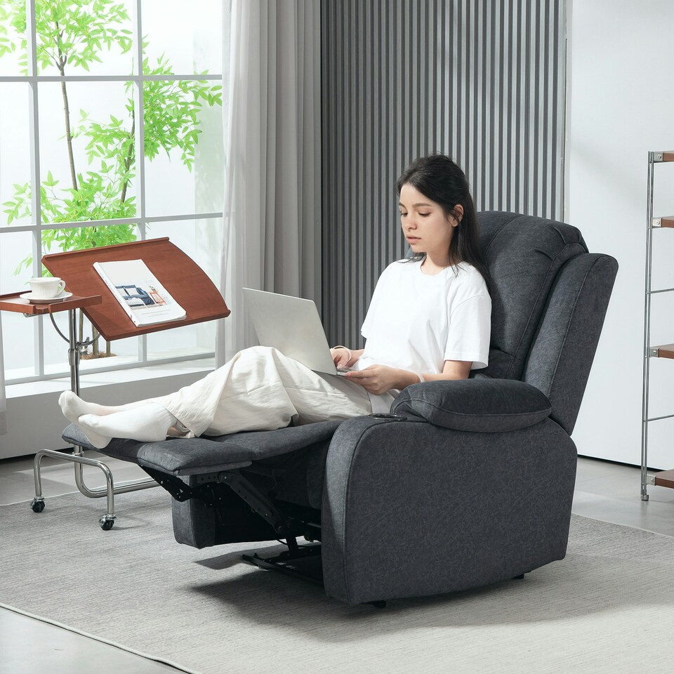 image 1 of HOMCOM Recliner Armchair for Living Room, Recliner Chair with Cup Holder Black | Multi | Chair