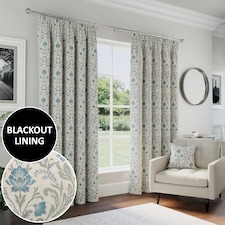 Enhanced Living Blue Floral, 100% Blackout, Thermal Curtains with Tape Top Header (PAIR) - 45 x 54 inch (114 x 137cm)