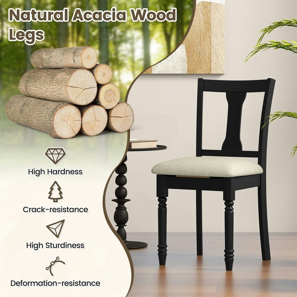 image 1 of COSTWAY Set of 2 Wooden Dining Chairs Kitchen Accent Chair Black