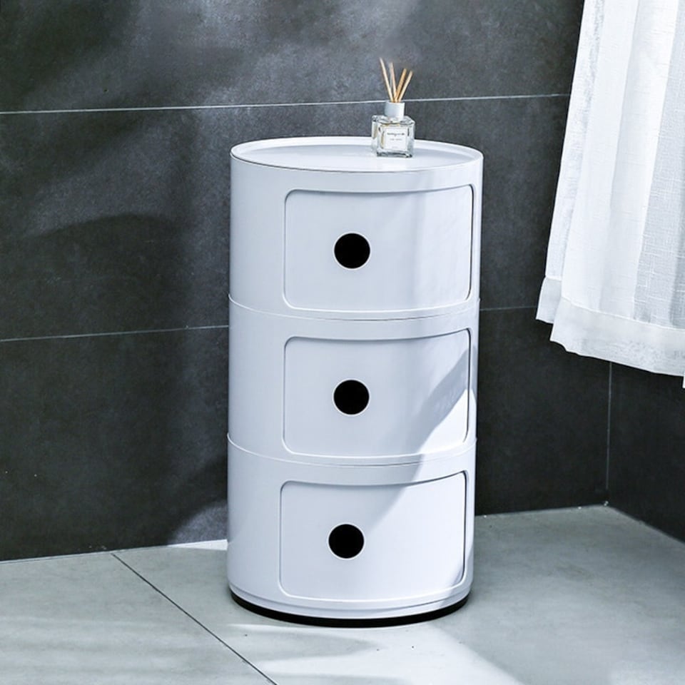 image 1 of Living and Home Cylindrical Multi-Tiered Plastic Storage Drawer Unit - 3 Drawer White