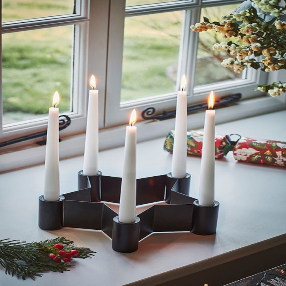 image 1 of Star Shaped Centrepiece Dinner Candle Holder - Mild Steel - L25 x W25 x H7 cm - Black Black