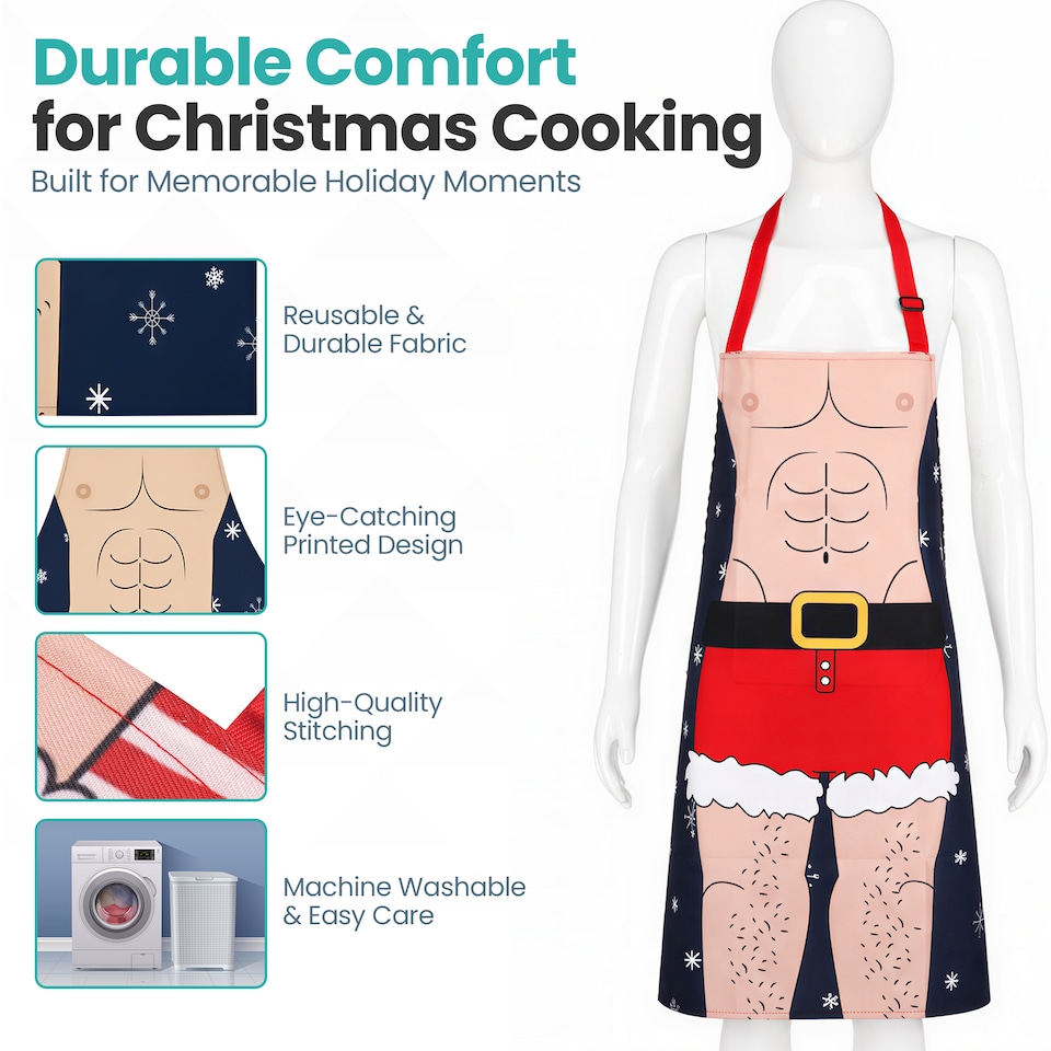image 1 of Six Pack Santa Christmas Apron Funny Kitchen Apron - 75 x 60cm