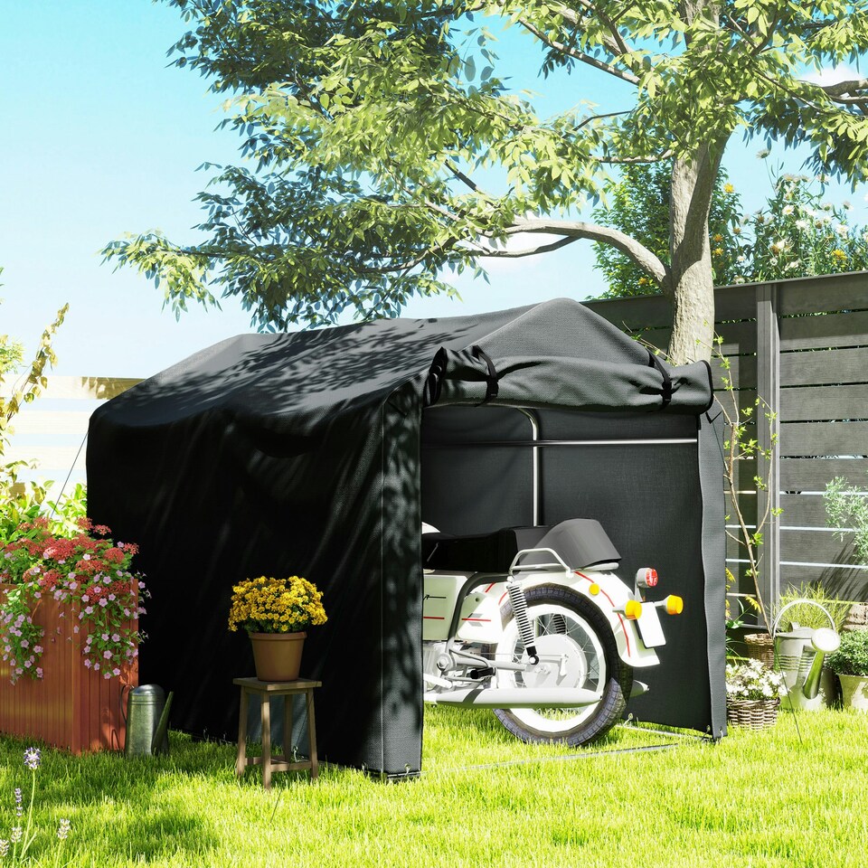 image 1 of Outsunny Garden Tool Storage Shed with Roll-up Zipper Door, Dark Grey Grey