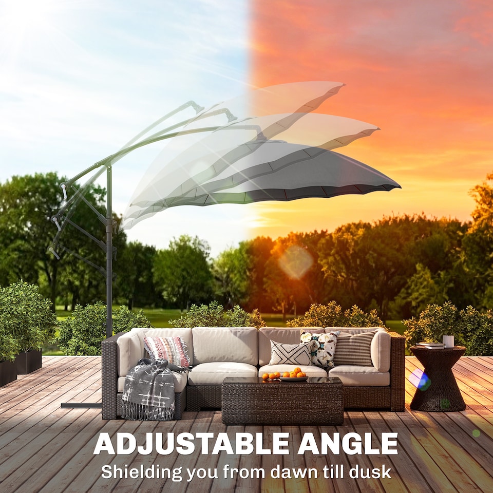 image 1 of Outsunny 2.7 m Cantilever Shanghai Parasol w/ Crank Handle, Cross Base, Grey | Grey | 2.7m x 2.7m x2.60m