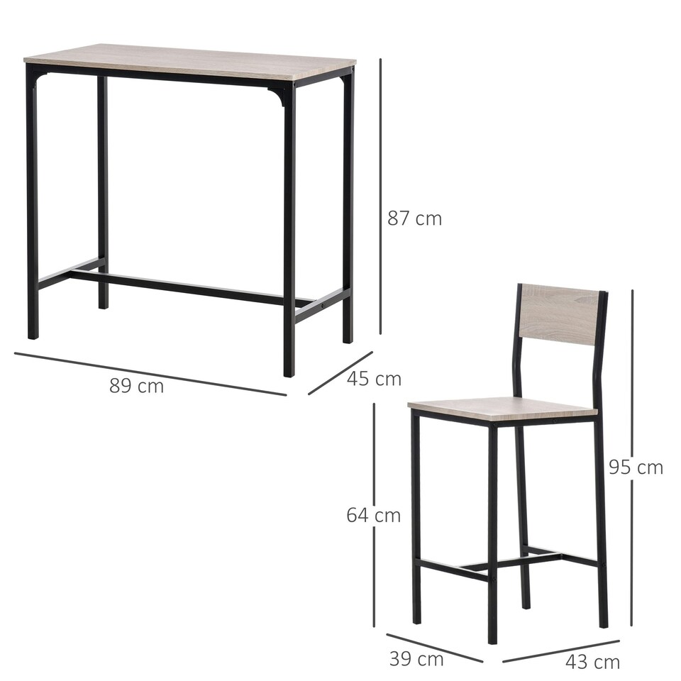 image 1 of 3 Pack Table Stool Set Industrial Design w/ Metal Frame Oak Tone MDF Panels