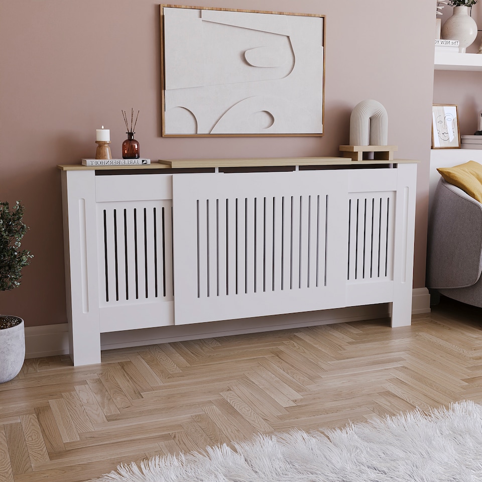 image 1 of Vida Designs Arlington Adjustable Radiator Cover upto 204cm Width Painted MDF Heat Protection - White