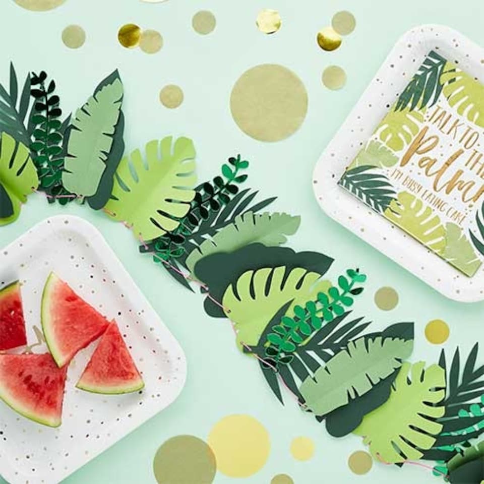 image 1 of Tropical Green Leaf Card Garland 2m