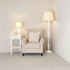 ValueLights Victoria White Wood Traditional Stem Floor Lamp with Beige Fabric Tapered Shade and LED Bulb