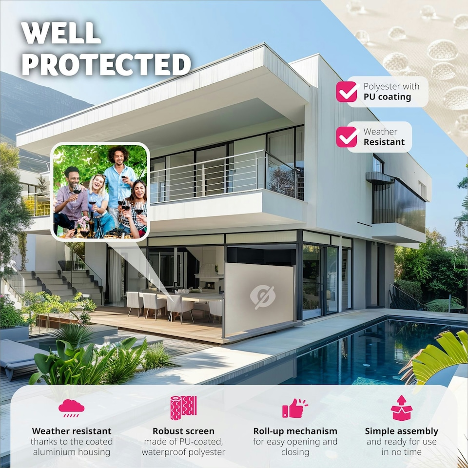 image 1 of Garden Privacy Screen with retractable side awning and aluminium casing Cream | 180 x 300 cm