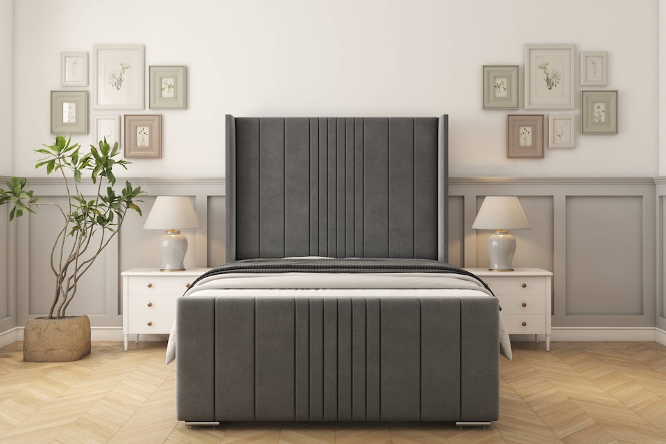 image 1 of Sloomy Hargrave Armour Coniston Bed Frame With Mattress With 50"  Upholstered Wingback Headboard 2'6 Small Single