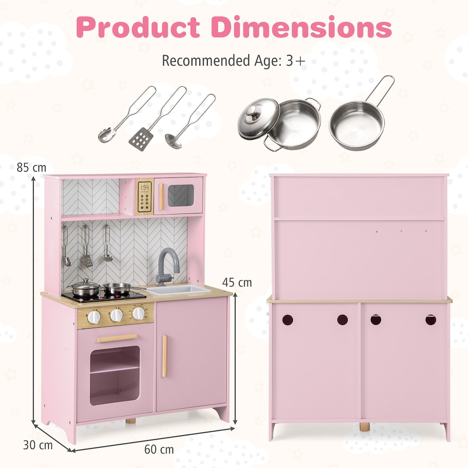 image 1 of COSTWAY Kids Kitchen Playset Pretend Play Kitchen Set with Sounds-Pink