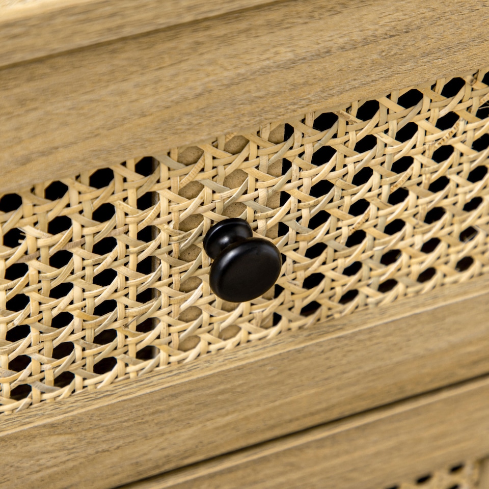 image 1 of HOMCOM Chest of Drawers, 4-Drawer Storage Organiser Unit with Rattan Element for Bedroom, Living Room, Wood Effect