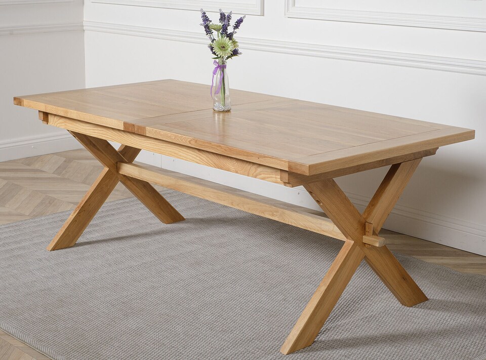 image 1 of Vermont 200 - 240cm Cross Leg Large Oak Extending Dining Table | Brown | Light Oak