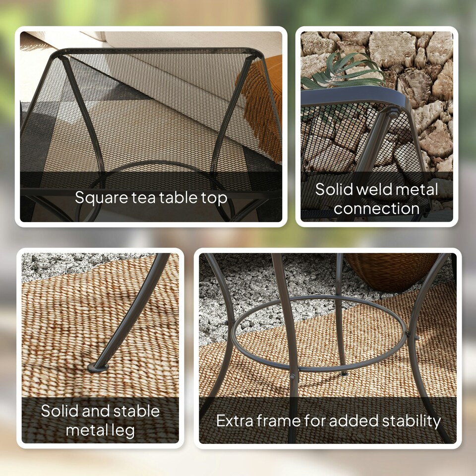 image 1 of Outsunny 60 cm Square Metal table Outdoor Bistro Table Coffee Desk, Black