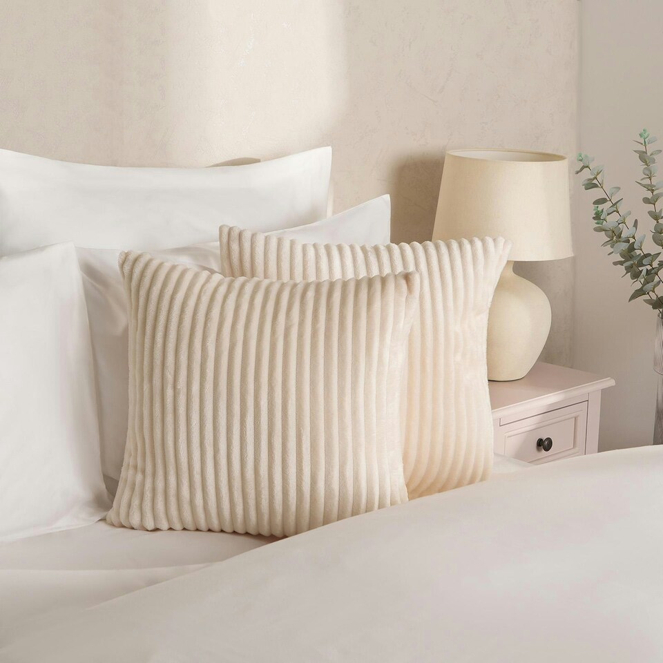 image 1 of OHS 2 x Ribbed Soft Fleece Cushion Covers, 45x45cm - Cream