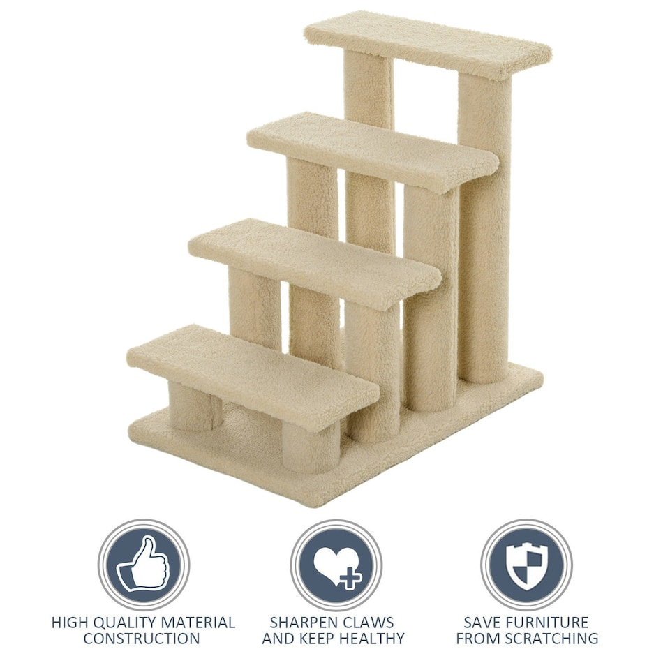 image 1 of PawHut Dog Steps for Bed 4 Step Pet Stairs for Dog Cat Climb Ladder Cream