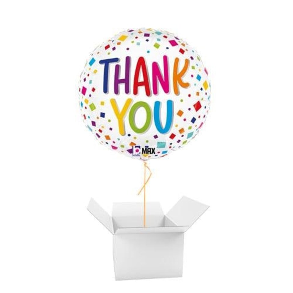 Thank You Colourful Confetti Round Foil Helium Balloon - Inflated Balloon in a Box White