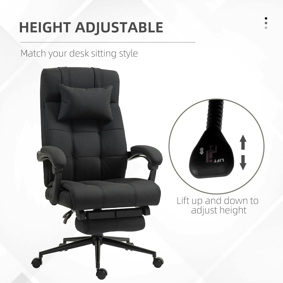 image 1 of Vinsetto Office Chair with Adjustable Height, Wheels, Footrest, Black