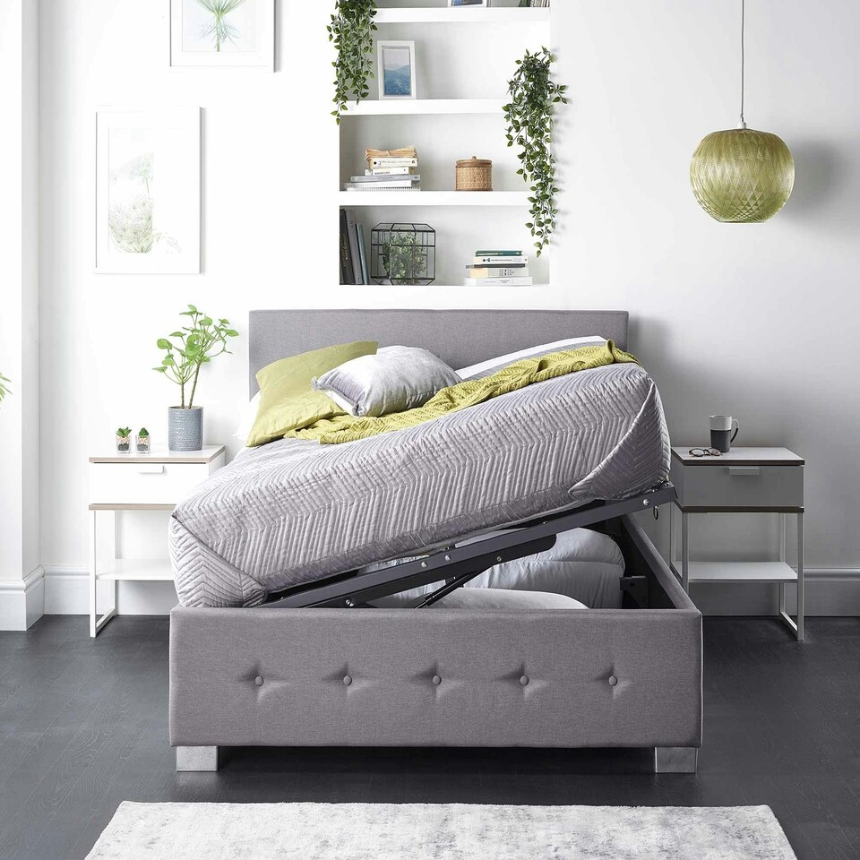 image 1 of Side Opening Ottoman Storage in Grey Linen, King