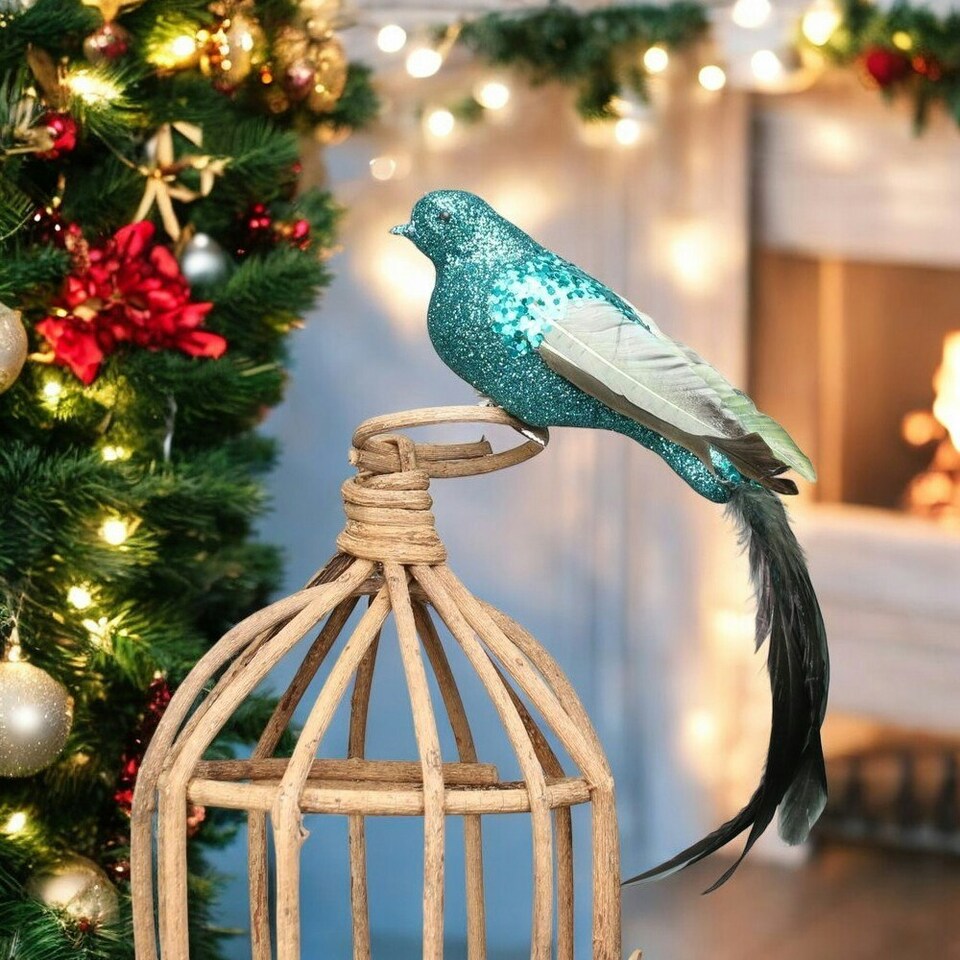 image 1 of Large Decorative Blue Paradise Bird With Clip - 35cm