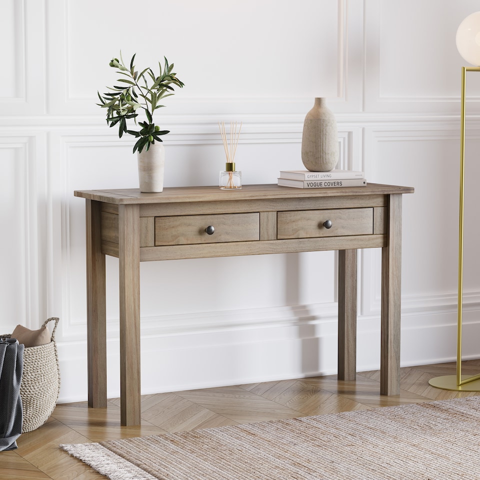image 1 of Vida Designs Panama 2 Drawer Console Table With Shelf, Solid Pine Wood
