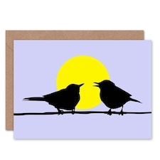 Birds Animal Moon Sun Illustration Silhouette Art Blank Card