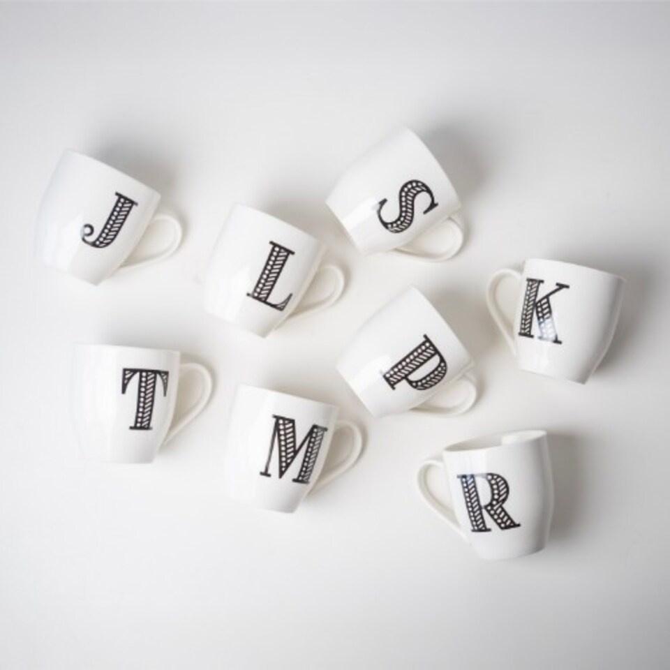 image 1 of Black and White Initial Hugga Mug Assorted Letters 11cm | White | D - White | 1