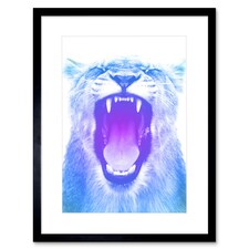 Lion Roar Blue Purple Modern Big Cat Lover 9x7" Black Framed Wall Art Print
