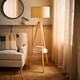 image 3 of ValueLights Morrigan Natural Shade Wood Tripod Floor Lamp | Cream