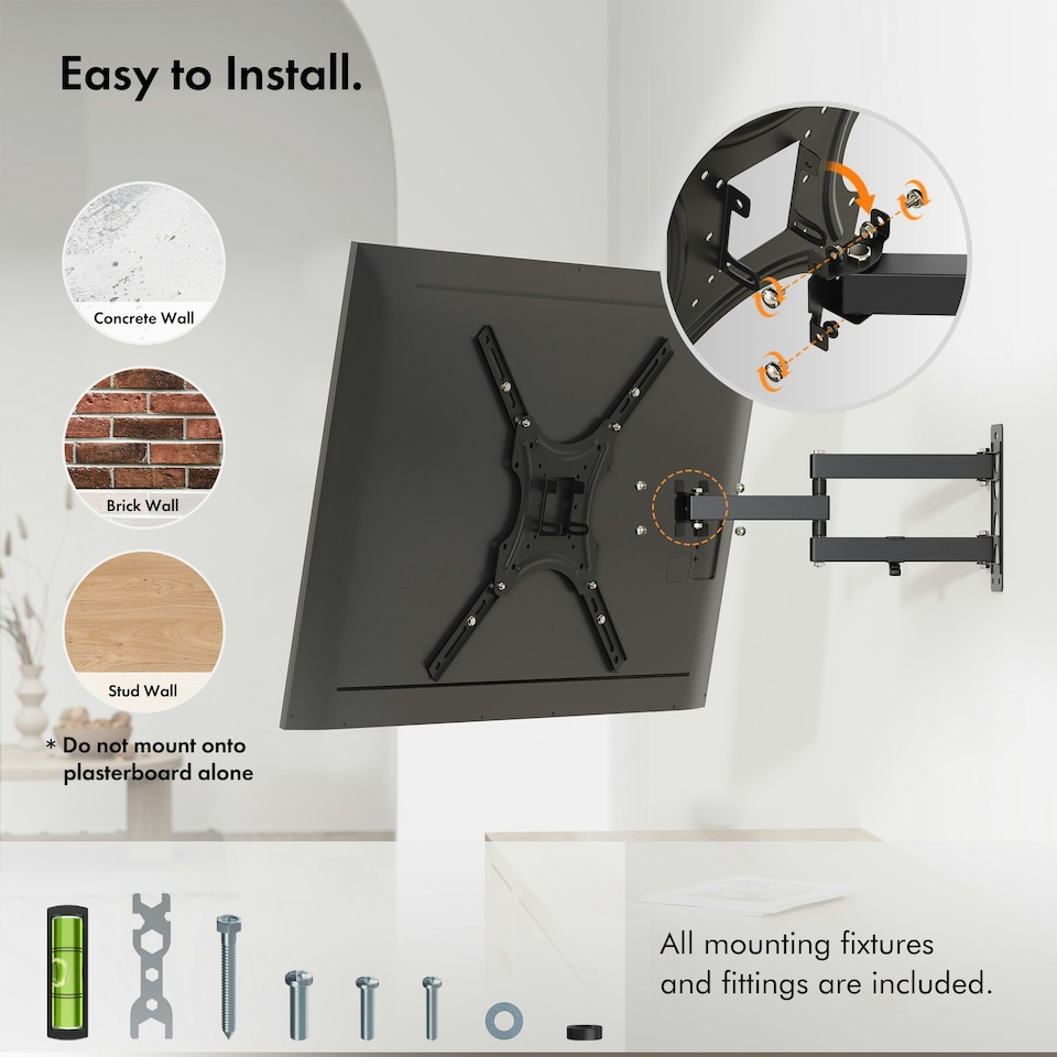 image 1 of VonHaus Articulating TV Wall Bracket for 24-55" Screens, 25kg Capacity