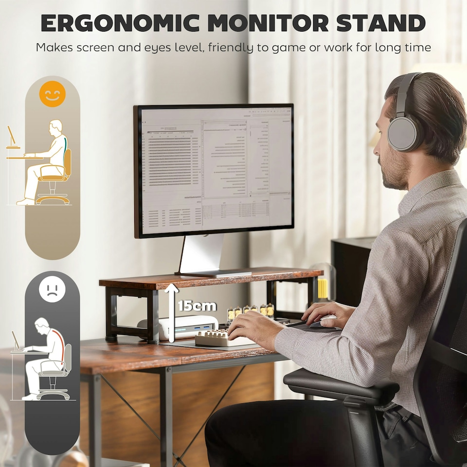 image 1 of HOMCOM 168cm Reversible L Shaped Desk, 240cm Two Person Desk, Rustic Brown