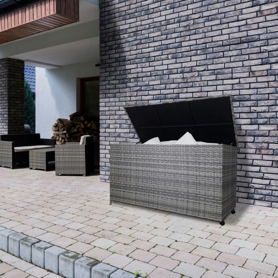 image 1 of Rattan Cushion Storage Box - Grey