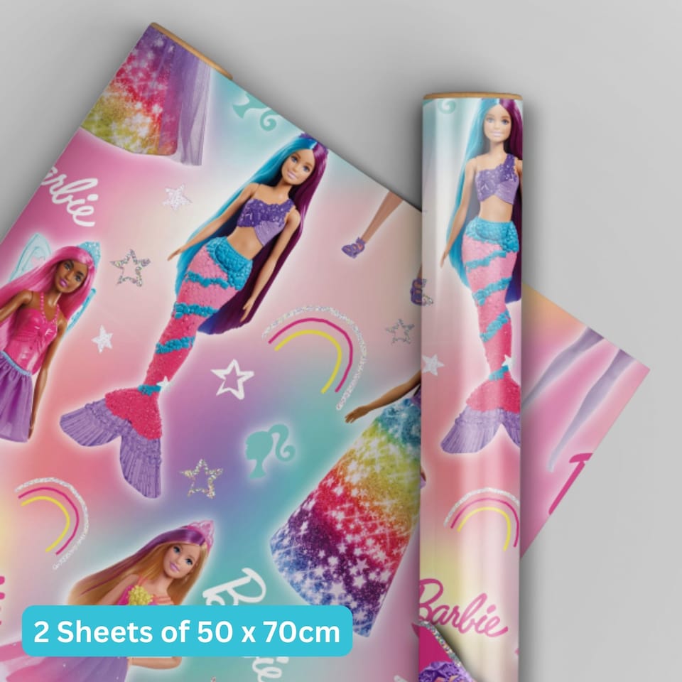 image 1 of Barbie 2 Sheets & 2 Tags Gift Wrap
