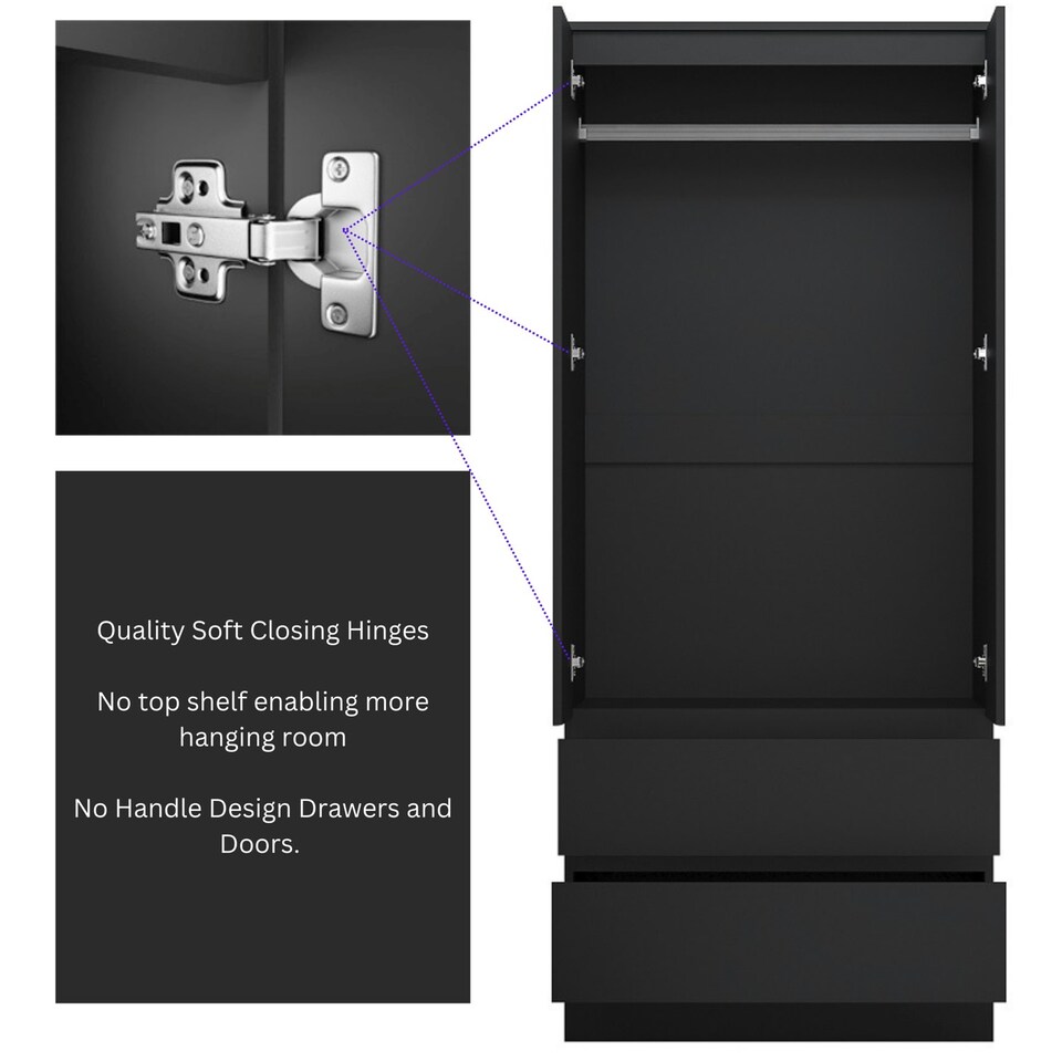 image 1 of FWStyle Stora 2 Door 2 Drawer Combination Wardrobe - Matt Black Black