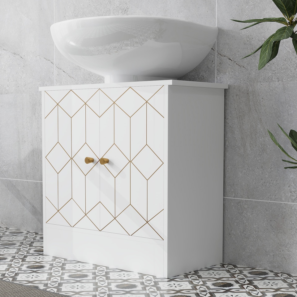 image 1 of HOMCOM Under Sink Bathroom Cabinet, Under Sink Cabinet with Adjustable Shelf and Open Compartment for Basin with or without Pedestal, 60 x 30 x 60cm, White | White | White