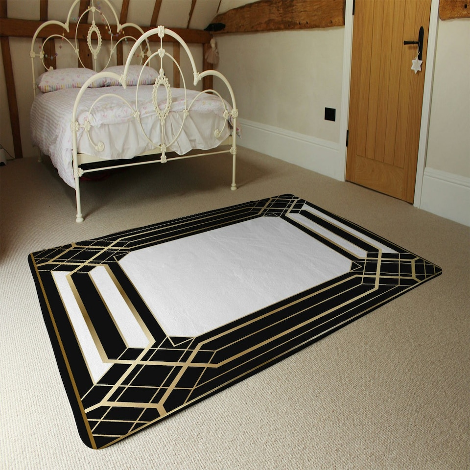 image 1 of Art Deco Black Frame (Rug) Black | Large: 140x200cm