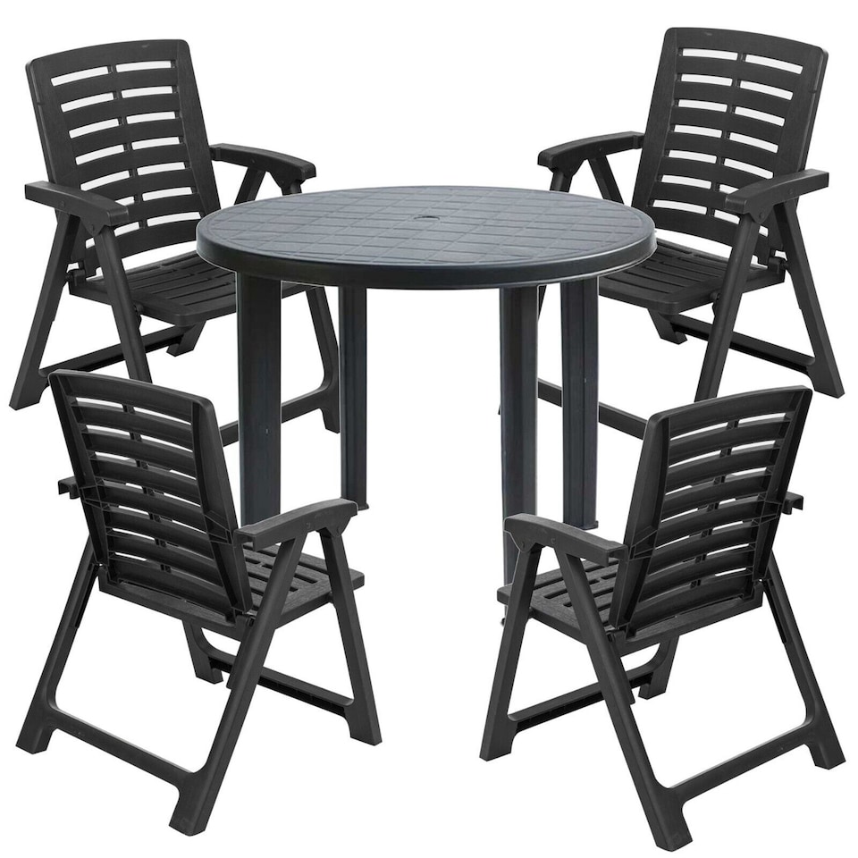 Black Plastic Garden Table with Folding Chairs | Black | 5