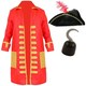 image 1 of Pirate Captain Costume With Hat & Hook Red | XL