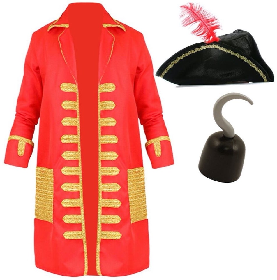image 1 of Pirate Captain Costume With Hat & Hook | Red | XL