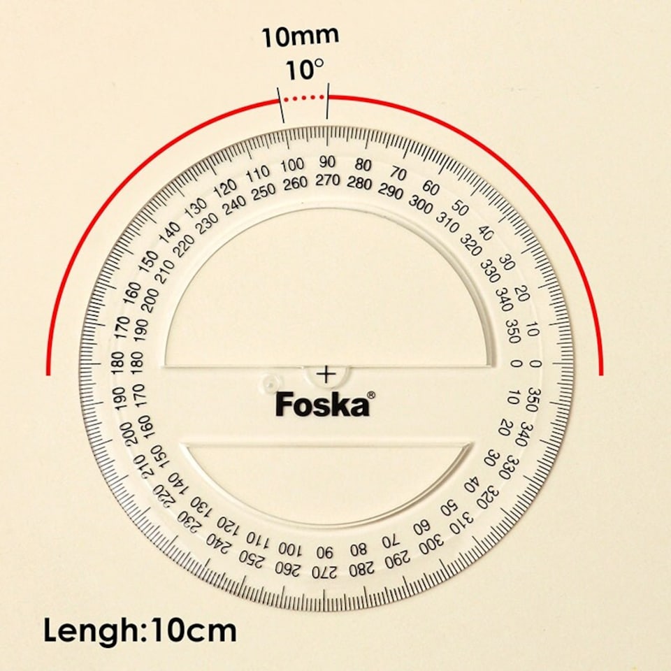 image 1 of 360 Degree 10cm School Transparent Plastic Protractor Ruler