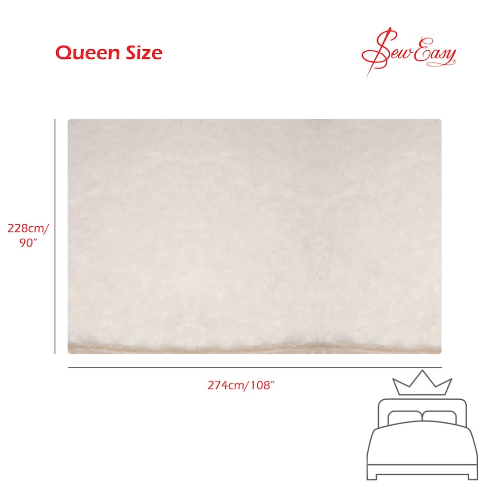 image 1 of Sew Easy Cotton/Polyester Wadding - White, Queen Size 228.6 x 274.3cm/ 90 x 108in, Soft, Durable, Washable