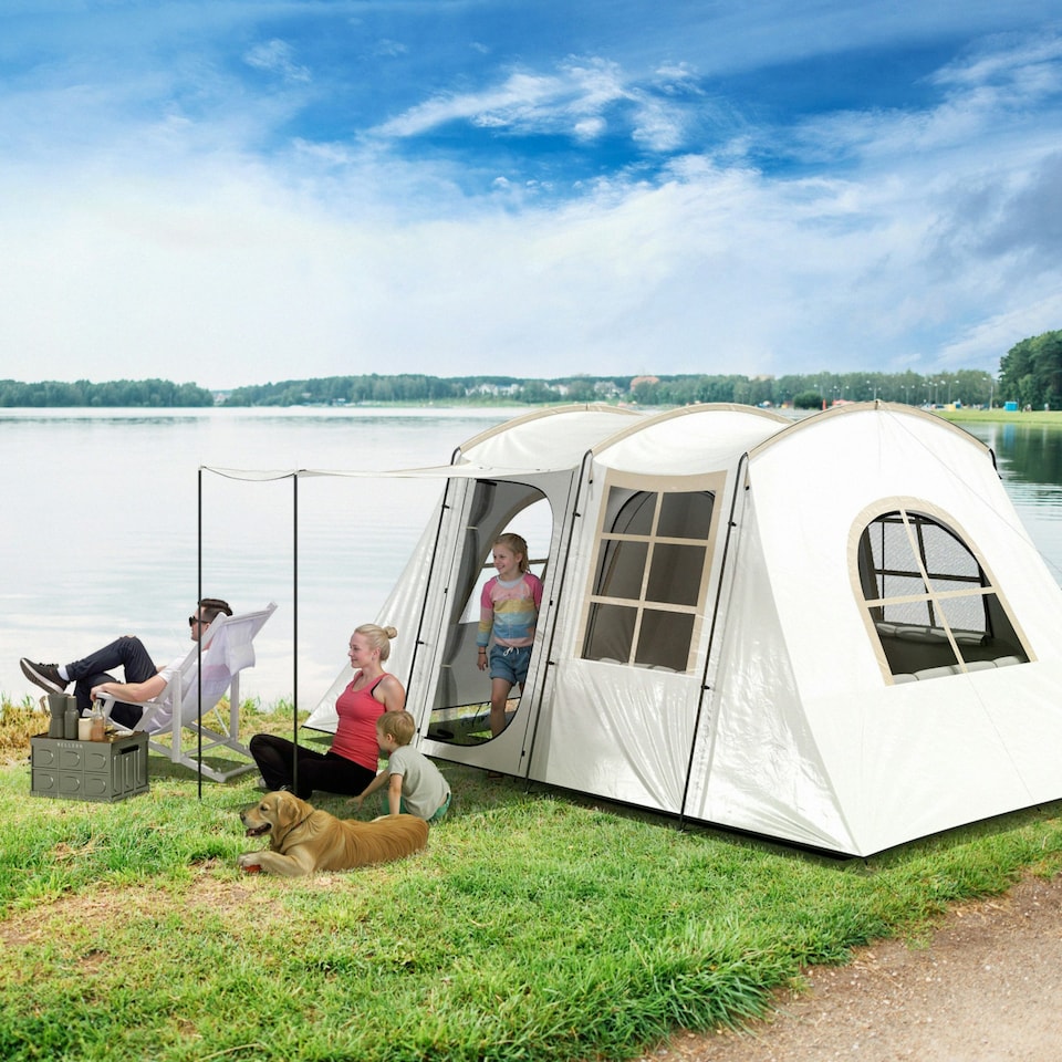 image 1 of Outsunny 3-4 Man Tunnel Tent with Sewn in Floor, 3000mm Waterproof | Green | Green