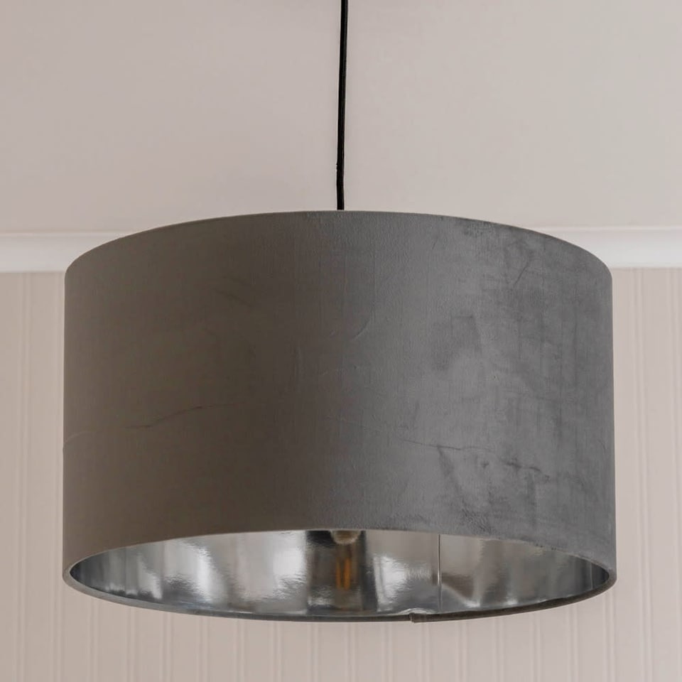 image 1 of ValueLights Reni Large Grey Velvet Chrome Inner Lamp Shade & Bulb | Grey
