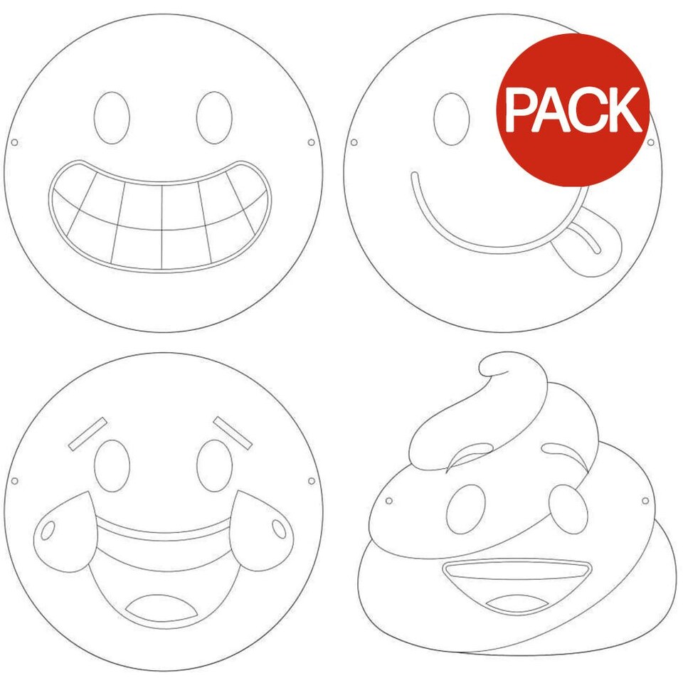 Emoji Party Mask (Pack of 72) - White/Black - One Size
