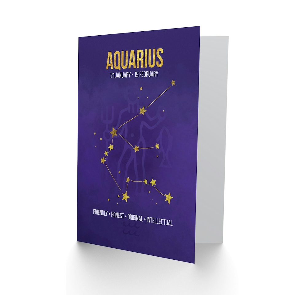 image 1 of Aquarius Purple Star Sign Zodiac Astrology  Birthday Greeting Card